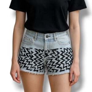 Joes Jeans Festival Light Wash Black Patterned denim shorts Size 24